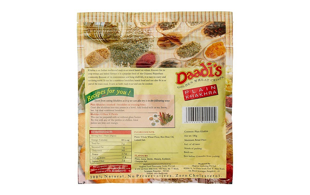 Daadi's Golden Wheat Crisps Plain Khakhra   Pack  180 grams
